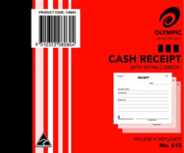 Picture of Cash Receipt Book Olympic #615 Triplicate 125mm x 100mm