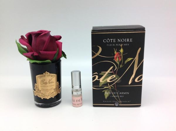 Picture of Cote Noire Rose Bud Carmine Red Black Glass with Gold Crest