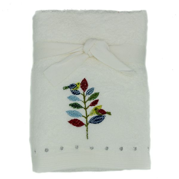 Picture of Hand Towel set of 2 - Birds on coloured tree white towel