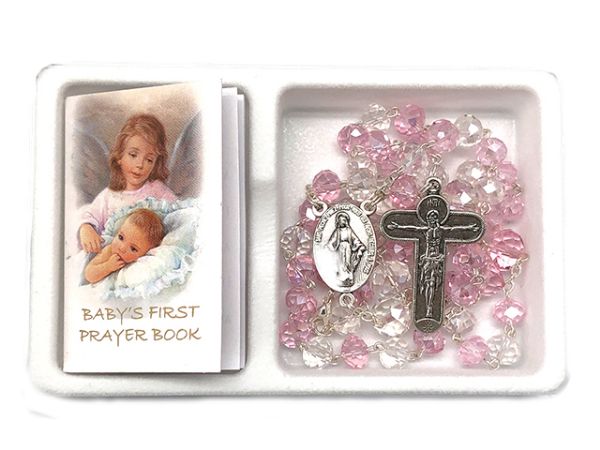 Picture of Rosary Baby Set & Book - Glass Pink