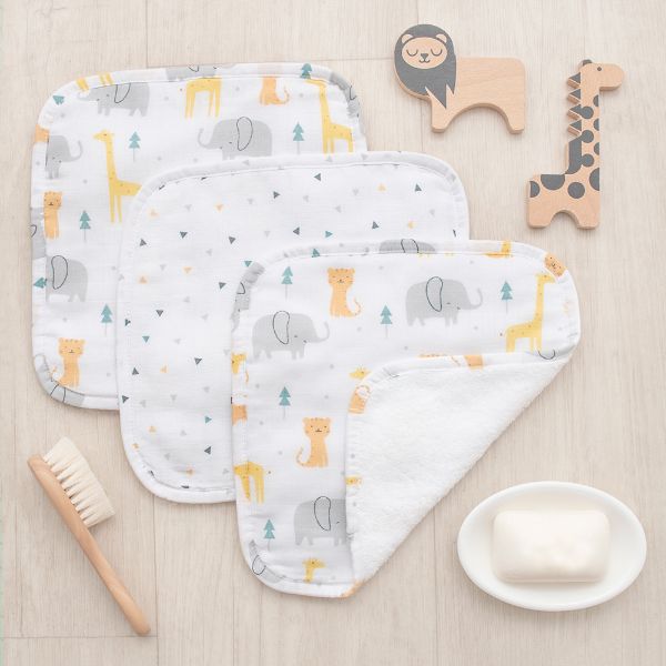 Picture of Muslin 3pk Wash Cloths  - Animal Parade