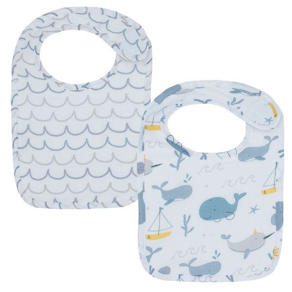 Picture of 2pk Muslin Bibs - Whale of a Time